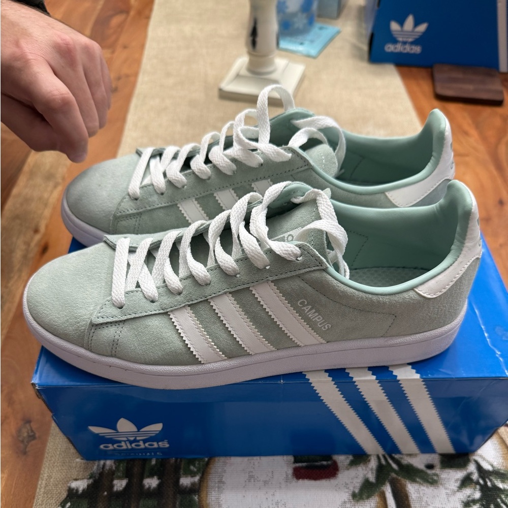Adidas Campus Shoes in Light Green and White
